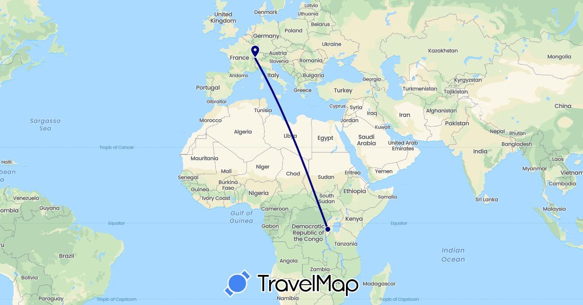 TravelMap itinerary: driving in Switzerland, Rwanda (Africa, Europe)